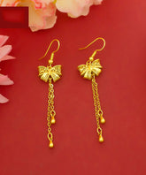 Mode Gold Sterling Silber Overgild Bow Quaste Tropfen Ohrringe